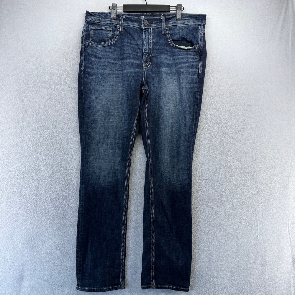 BKE Jeans Mens 38x32 Blue Jake Straight Leg Denim Cotton Blend Dark Wash Buckle